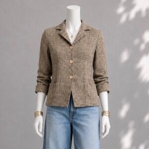 Vintage Philosophy di Alberta Ferretti Linen Shirt Jacket XS Brown Preppy Top